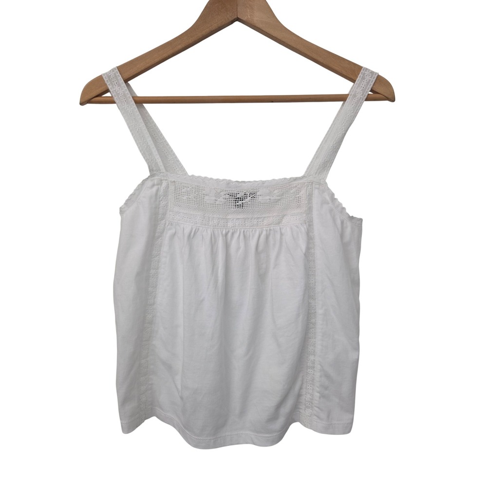 J. Crew Tank Top Lace Trim Broken-In Jersey Women XS White NWT CU851
